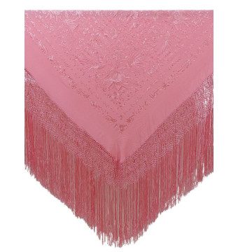 612B RS/RS, shawl, hand-made, silk, fringe, embroidery, pink