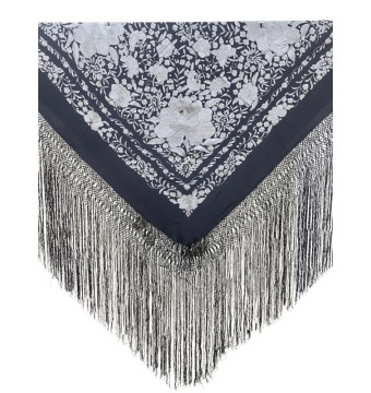 614 NG/MF, shawl, hand-made, silk, fringe, embroidery