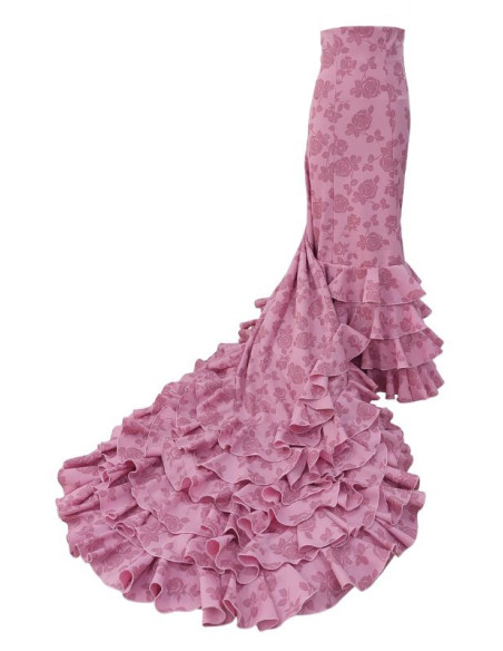 bata de cola, falda de cola, uso profesional, vestuario flamenco, rosa, strech, estampada