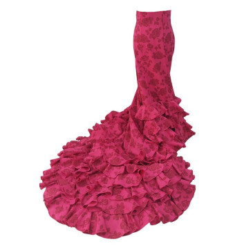 bata de cola, falda de cola, uso profesional, vestuario flamenco, rosa, strech, estampada, fucsia