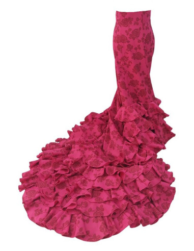 bata de cola, falda de cola, uso profesional, vestuario flamenco, rosa, strech, estampada, fucsia