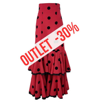 falda de escenario, falda de volantes, outlet, rojo, negro, terciopelo, lunares
