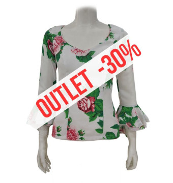 camisa de escenario, camisa flamenca, outlet, blanco, flores