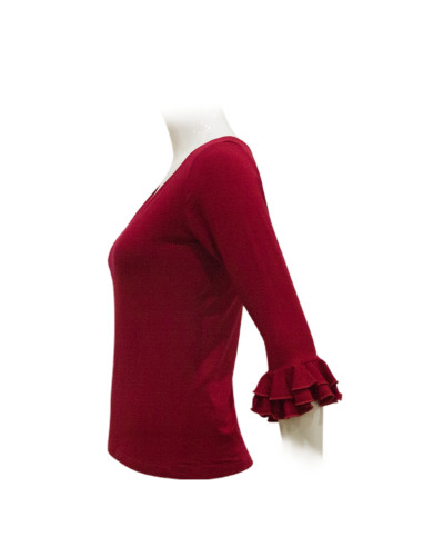 CAMISA CON VOLANTES REDONDOS, COLOR RIOJA