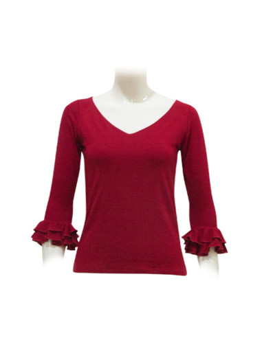 CAMISA CON VOLANTES REDONDOS, COLOR RIOJA