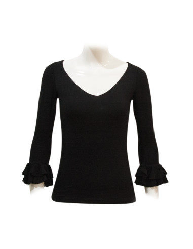 ROUND FRILL SHIRT, BLACK COLOR