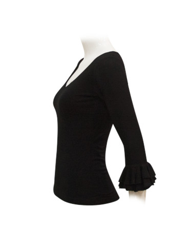 ROUND FRILL SHIRT, BLACK COLOR