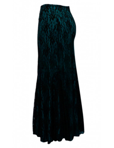 FALDA DOBLE CON ENCAJE, COLOR PETRÓLEO Y NEGRO