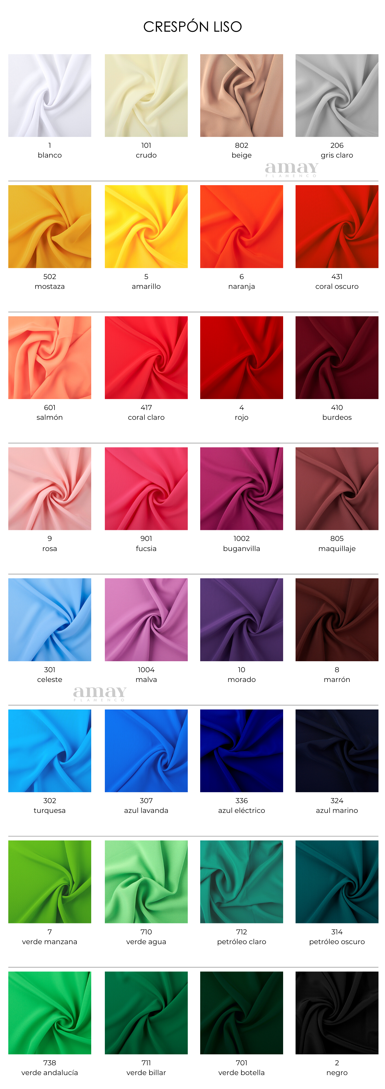 Carta de colores crespón liso