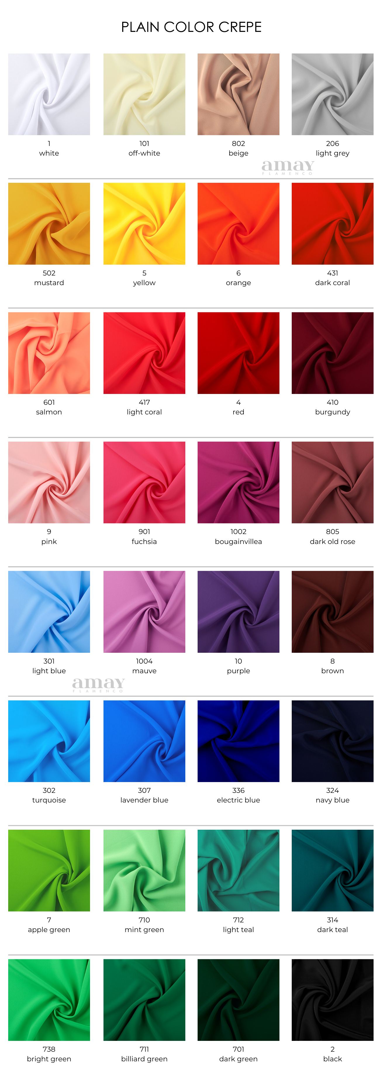 Plain crepe color chart
